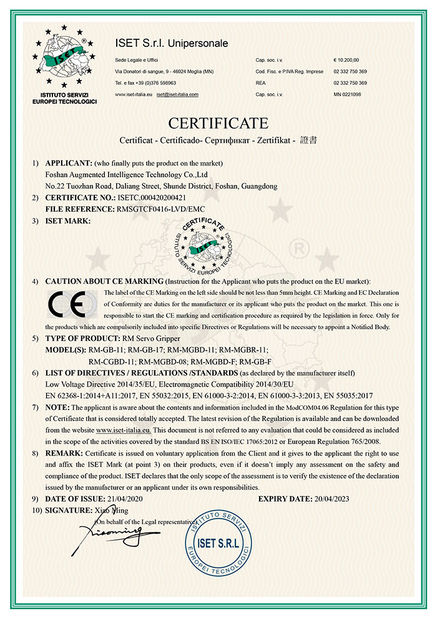 Chiny Foshan Augmented Intelligence Technology Co., Ltd Certyfikaty