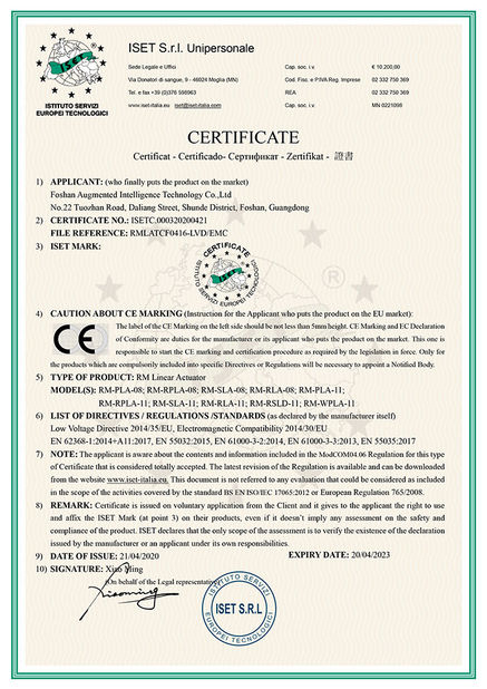 Chiny Foshan Augmented Intelligence Technology Co., Ltd Certyfikaty